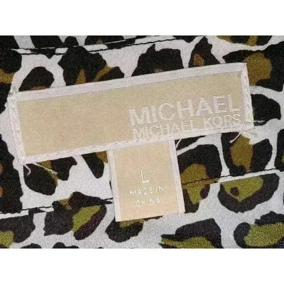 Michael Kors Women's Animal Print Lace Up Black Brown Sleeveless Tank Top sz L - Picture 10 of 11